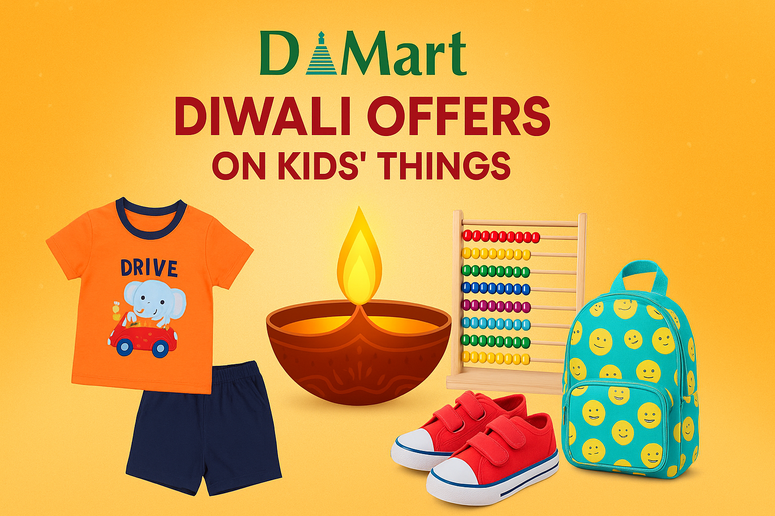Colorful Diwali festival, kids with gifts and decorative lights, special sale background.